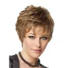European American Women Short Fluffy Curly Wig Gold Brown Synthetic Hair Rose Net Cosplay Party Wigs High Temperature Fiber For Female