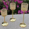 Frete grátis metal acabamento dourado titular de vela com cristais casamento candelabros centerpiece 1 set = 3 candlesticks pcs