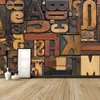 Vintage Letter Numara Wallpaper 3D Dev Duvar KTV cafe Koridor restoran dekor Kişilik Duvar kağıdı çubukları Boyama