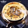 Vinnare Casual Style Transparent Case Brown Leather Strap White Golden Mens Klockor Top Brand Luxury Mechanical Male Wrist Watch