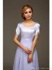 Lilac Proste Szyfonowe Skromne Suknie Druhna z krótkimi rękawami A-Line Długość piętra Matki Formalne wieczorne zużycie na wesele