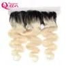 1b / 613 Blond Body Wave 13x4 Lace Frontal Ombre Brasiliansk Virgin Human Hair Ear Till Öron Spets Avslutning Med Baby Hår Gratis Frakt