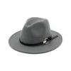 5PCSFashion Top Hats For Men Women Elegant Fashion Solid Felt Fedora Hat Band Wide Flat Brim Jazz Hats Stylish Trilby Panama CA1238390