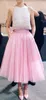 Two Pieces Dress Modern Hot Pink Tea Length Prom Dresses With Beadings Fashion Style Short Evening Dresses Formal Gown Cheap Party Dresses