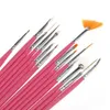 ピンク15ピースデザインDIYアクリル絵画ツール紫外線ゲルペンポーランドネイルアートブラシセット＃R56
