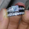 Vecalon Engagement Wedding Ring Set för Kvinnor Platinum Plated 1CT Simulerad Diamond CZ 925 Sterling Silver Kvinna Band Ring R104