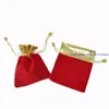 Small Red Velvet Jewelry Pouch, Gift Packaging Bags Gold Organizer 7*9CM 100pcs