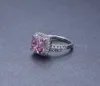 Vecalon moda anel almofada corte 3ct rosa cz diamante anel de banda de casamento para mulheres 925 esterlina de dedo de prata r357