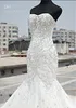 Unique Design Wedding Dresses Mermaid Sweetheart Beaded Floor Length Sweep Train Bridal Gowns Bling Bling Custom Made