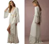 Accappatoio avorio Vendita caldo Abito a maniche lunghe per sposa e damigelle Pizzo Morbido chiffon Raso Indumenti da notte da donna con fascia Taglia M-XL