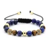 Wholesale 10pcs/lot 8mm Lapis Stone Beads & 9mm Micro Paved Blue Cz Ball Macrame Braiding Bracelet