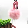 Venda quente flamingo pompom chaveiro adorável y artificial bola de pele de coelho chaveiro animal pássaro feminino saco de carro chaveiro7061201