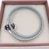 Hellblaue Leder-Charm-Armbänder, authentisches 925er Silber, passend für Schmuck im europäischen Stil, Charms, Perlen, handgefertigtes Geschenk, Andy Jewel 590734CBL-D9248188