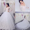 Sheer Crew Neck Lace Appliques Lange mouwen Elegante Vestios de Novia Bridal Jurken Nieuwe Saoedi-Arabische A-lijn trouwjurken