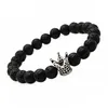 Micro Pave Noir CZ Zircone Plaqué Or Couronne Perlé Brins Bracelet Bijoux Mat Polonais Mat Pierre Perle Bracelets Pour Hommes