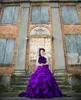 Gothic 2016 Roxo Tafetá Em Cascata Babados Em Camadas A Linha de Vestidos de Noiva Do Vintage Querida Frisada Lace Up Voltar Longos Vestidos de Noiva EN80310