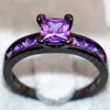 Обручальное кольцо Fashion Engagement Set 10KT Черное золото с инкрустацией из сквера Фиолетовый имитированный бриллиант