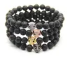 2016 High Grade Men Jewelry Wholesale, 8mm Black Energy Lava Stone Beads with Micro Pave Cubic Zirconia CZ Leopard Bracelets