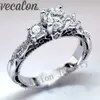 Vecalon moda jóias anel de banda de casamento vintage para mulheres cz anel diamante 925 esterlina prata feminina anel de dedo