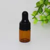 Partihandel 500PCS 1ml 2ml 3 ml Amber Glass Dropper Flaskor w / Black Cap, Essential Oljeflaska, Små Parfymflaskor, Provtagning Storage JF-17