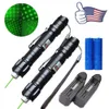 2x High Power Astronamy 10Mile Green Laser Pen Pointer 5mw 532nm Cat Toy Military Powerful Laser Pen Adjust Focus+18650 Battery+ Charger
