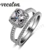Vecalon 2016 kussen geslepen 3ct Gesimuleerde diamant Cz Wedding Band Ring Set voor Vrouwen 10KT White Gold Filled Engagement Bridal Sets