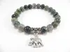 SN1120 Bracciale Mala con elefante sacro, gioielli Mala Yoga, agata muschio, braccialetto con perline Zen, miglior regalo di Natale