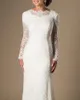 Vintage 1950er Jahre Spitze Meerjungfrau bescheidene Brautkleider mit langen Ärmeln einfache Rezeption Probe Abendessen Brautkleider Vestido De Noiva