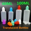 PE Plastikflasche 60 ml 100 ml 120 ml leere Tropfen 60 100 120 ml Flaschen Durchscheinende Nadelkinderkappen für Ecig -Saft -Flüssigöle Vape E -Zigarettenzubehör