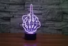 2017 Middle Finger Finger Gesture 3D Optical Lamp Night Light 9 LEDs Night Light DC 5V Colorful 3D Lamp250E