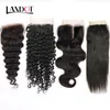 Braziliaanse kant sluiting 4x4 grootte Braziliaanse rechte lichaam wave losse diepe kinky krullend maagd menselijk haar sluiting stukken natuurlijke kleur sluitingen