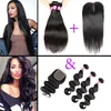 Closure with Straight 3 Hair Extensions Body Wave Bundles and Lace Closure Brazilian Malaysian Peruvian Indian Mongolian Virgin Human Hair