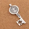 Antik Gümüş ST Benedict Madalya Çapraz SMQLIVB Anahtar Charm Boncuk Katolik Christopher Kolye Alaşım L1684 25x59mm 40 adet / grup