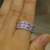 Victoria Wieck Gioielli di lusso Full Princess Cut Pink Sapphire 925 Sterling Sterling Solil Simulato Diamond Gemstones Wedding Band Ring Ring SI262E