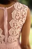 Applique elegant brudtärna spetsklänningar juvel ärmlös bröllopsgästklänning ren baksida sveptåg chiffong billig formell klänning