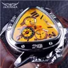 Jaragar Sport Fashion Design Orologi da uomo Top Brand di lusso Orologio automatico Triangolo 3 quadrante Display Cinturino in vera pelle Orologio244W