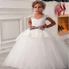 Moda Çiçek Kız Elbise Vintage Jewel Kanat Dantel Net Bebek Kız Doğum Günü Partisi Noel Communion Elbiseler Çocuk Kız Parti Elbiseler