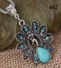 Fashion women's DIY Tibetan silver turquoise necklace(with chain) 12 pieces a lot mixed style,animal European Beads pendant necklace EMTQN4