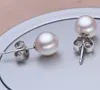 9-10 mm naturlig vit pärlstång örhängen kvinnors smycken 925 silver tillbehör