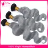 Vierge Péruvienne Ombre Cheveux Humains 3Bundles Avec 13x4 Dentelle Frontale Corps Vague 1B / Gris Deux Tons De Cheveux Humains Tisse Avec Des Frontaux Argent Gris