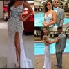 Amazing Crystal Prom Dresses 2K16 Graduation Dress Spaghetti Beaded Chiffon Party Gown Sexy Slit Cutaway Sides Backless vestidos formatura