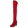 H 48 cm Mulheres Inverno Botas de Moda Saltos Altos Over-the-Knee Faux Suede Engrossado Slip-on Long Botas Vestido Sapatos Grande Tamanho UE 35-43 7S