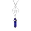 Pentacle Bullet Natural Stone Pendant Necklace Jewelry Hexagon Prism Star Point Healing Crystal Amethyst Rose Quartz Chakra necklaces Women