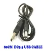 Горячие 80см USB Power зарядный кабель 5,5 мм * 2.1mm USB TO DC 5.5 * 2.1mm Кабель питания Jack 1000шт / Лот