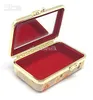 Portable Small Travel Rectangle Jewelry Carrying Storage Case with Mirror Gift Box Metal Clip Silk Brocade Floral Cloth Craft Pack9379355