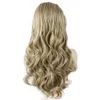 Perruque de Cheveux Synthétiques Longue Ondulée Blonde Cendrée Lace Front Résistante à la Chaleur