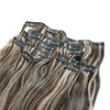 7pieces 120g Piano Color Human Hair Extensions Clip in Ombre Two Tone 2# Brown to 27# Blonde Highlights Whole208S