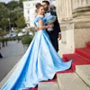 Ligh Sky Blue Hand Flowers Flowers Prom Dubaï Pageant arabe Robes Ocn Evening Farty Robe Corset Quinceanera Robes Vestidos 0510