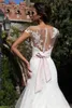 Scollo scollo Applique Vedi attraverso il pizzo e tulle abito da sposa illusione con abito da sposa a fascia rosa Vestidos boda4006867