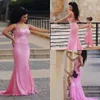 Pink Elegant Evening Dresses With Crystal Beaded Prom Dresses Open Back Mermaid Custom Made Spaghetti Formal Party Gowns 2017 New Arrival